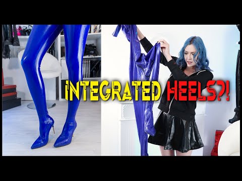 1st time trying on a Latex Catsuit with integrated Heels (the struggle is real)