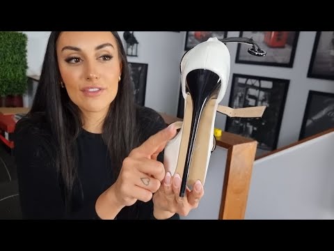 Ashley Unboxes Some Black White 7 Inch High Heel Platform Shoes With Toe Strap Design Closed Back