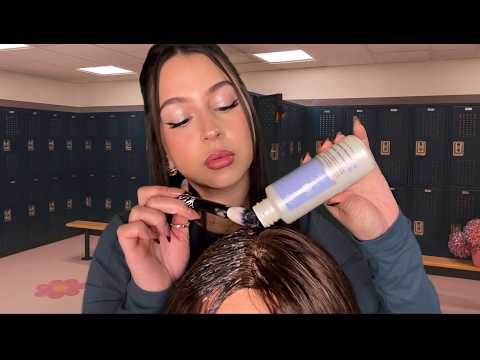 ASMR $5 “Hair bleaching” in school locker room🫠 (we get caught🚨)