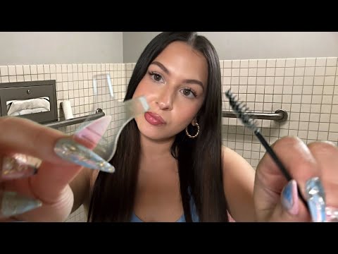 ASMR $5 “Lash Lift” in the school bathroom🫣