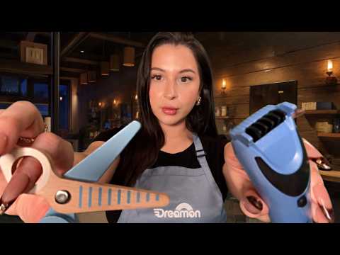 ASMR 5 star wooden Barbershop!💈🪵(haircut + beard trim) overlay sounds