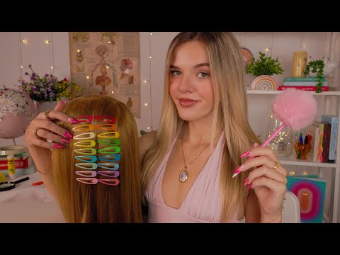 ASMR Girl In Class Plays With Your Hair ✏️💗 (clipping, brushing, braiding)