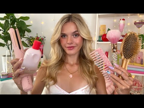 ASMR Popular Big Sis Gives You A 1h High School Makeover ✏️💗📓 (makeup, hair cut, styling, etc)