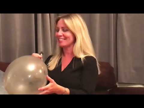 Blowing up a balloon by mouth! Request from a supporter wearing skirt, tights and stilettos 👠