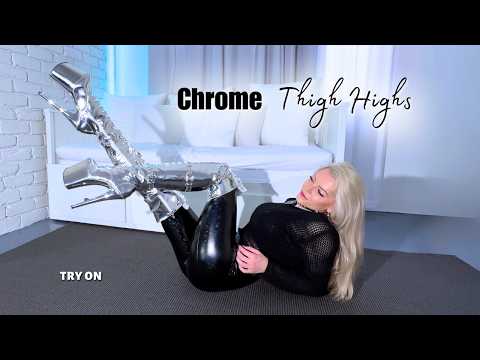 Insane CHROME Thigh High Boots 🤍 Unboxing & Trying On Astronaut 8 Inch High Heels by The Soulheeling
