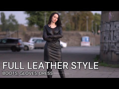 LEATHER FASHION with OTK BOOTS, gloves and MINI DRESS