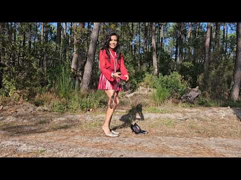 outdoor try on chiffon blouse mini skirt cervin stockings and highheels shoes