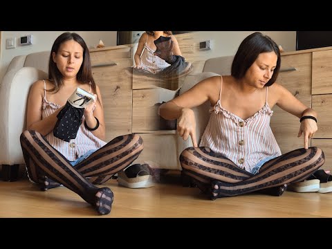 Patterned Black Tights with Stripes & Flowers vs 15 Den Sparkly Black Pantyhose – Sandals & Heels