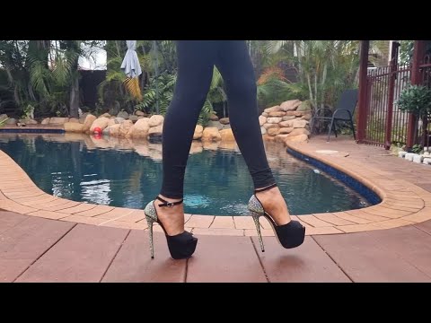 Rose Unboxes Black Faux Suede 7 Inch High Heel Platform Shoes With Rhinestone Encrusted Heel