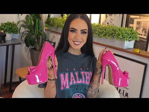 Rose Unboxes Hot Pink Open Toe 7 Inch High Heel Platform Shoes With Rhinestone Toe Buckle