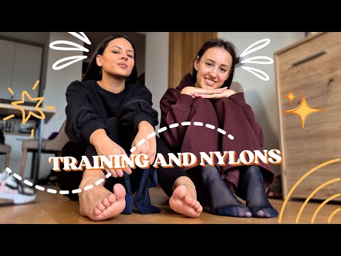 Sporty Outfits 💕 Running in Pantyhose & Nylon Knee Socks With My Friend