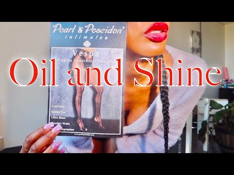 SUPER GLOSSY CROTCHLESS PANTYHOSE and BLACK LEATHER SKIRT Pearl and Poseidon Try on and review