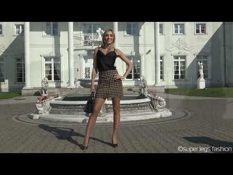 Super Legs – Checkered mini skirt – shiny Pantyhose – High heels  – Black Top – SLF Tights