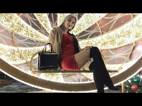 Super Legs – Over the Knee Boots ,  SLF Beige Pantyhose  , Red Mini Dress ( Christmas Market )