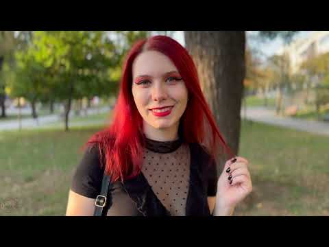 Taking a walk in denim shorts and polkadots tights