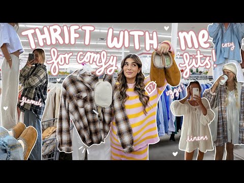 THRIFT WITH ME for COMFY OUTFITS 🍂 flannels, uggs, linens, dresses + more!
