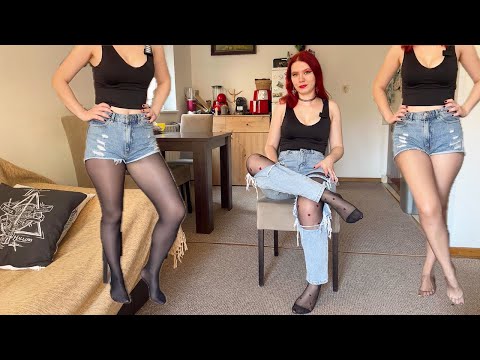 Trying Denim Shorts and Ripped Jeans with SO MANY Tights 💙 ✨