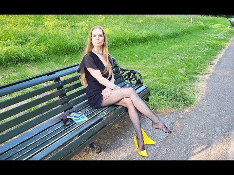 4K Trailer PART 2  Emma Kross Nylon Black Polka Dot Pantyhose Black Dress Yellow Glossy Heels Review
