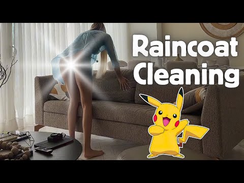 [4K USA] Blue Transparent Cleaning Tutorial Raincoat Try-On Cleaning Haul