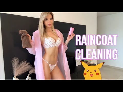 [4K USA] Pink Transparent Cleaning Tutorial Raincoat Try-On Cleaning Haul