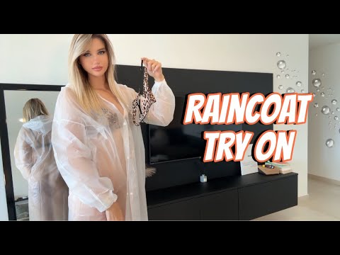 [4K USA] Transparent raincoat Try On With Aly
