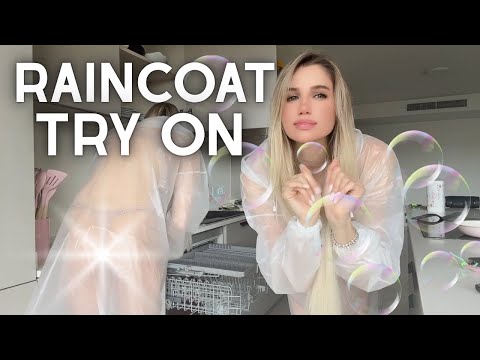 [4K] White Transparent Cleaning Tutorial Raincoat Try-On Cleaning Haul