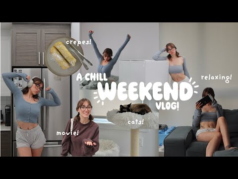 a chill weekend vlog 🥞🤍 crepes, cat tree, movie theatre!