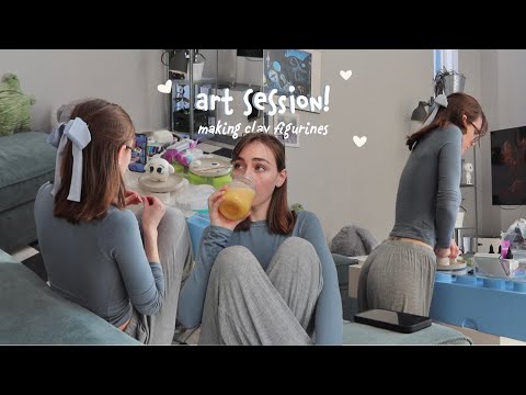 art session vlog!! make cute clay figurines with me!