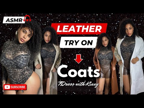 ASMR Leather Coats Try On | Beige, Brown & White | Fashion Nova animal print bodysuit | Outfit check