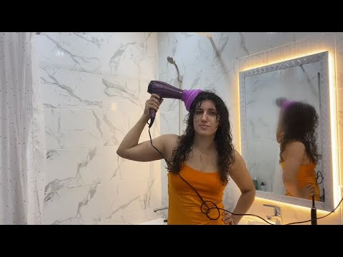 asmr skin & hair treatment. brushing & drying hair. curly hair routine. Aesthetic living alone vlog