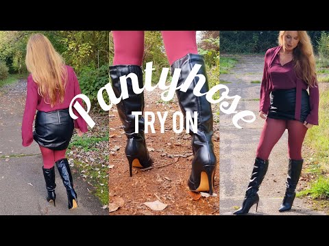 Burgundy Pantyhose Try On | Outdoor Tights Review