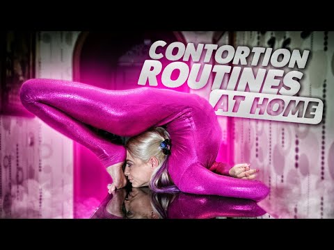 Contortion routines at home. Contortionist Alesya doing stretching for flexibility. Flexshow