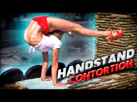 Contortionist Julia Doing Handstand. Acrobatic Training in Nature. Bendy Body. Flexshow