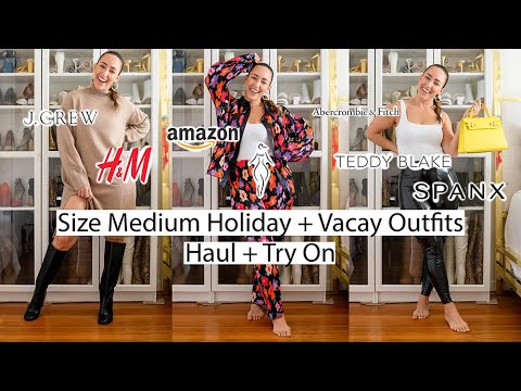 Curvy Size Medium Holiday + Vacay Outfits Haul + Try On [Teddy Blake/Abercrombie/Spanx/Amazon/JCrew]