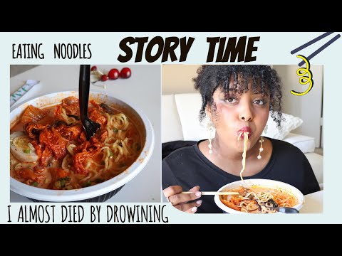 Eating Noodles | Story time I drowned with my siblings| Authentic kimchi Noodles 🍜