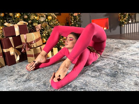 Extreme Stretching by the Fireplace and Christmas tree. Flexshow