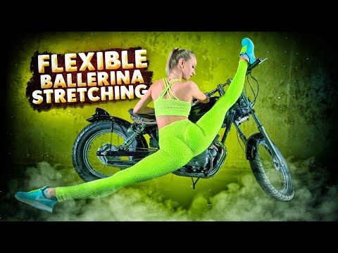 Flexible Ballerina Oversplits Training. Contortion and Gymnastics Routines in Photostudio. Flexshow.