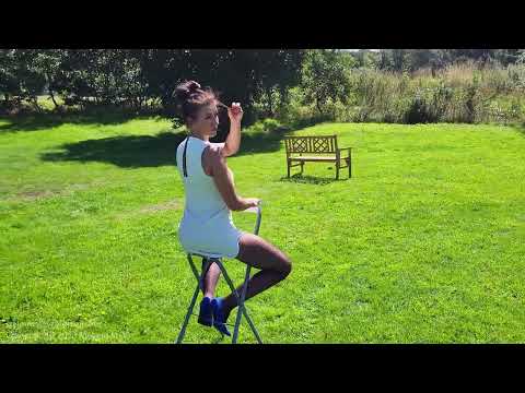 Klaudia Rosa Trailer PART1 White Dress Polka Dot Black Nylon Pantyhose Blue Strappy Heels Review