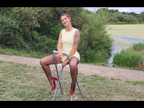 Klaudia Rosa TRAILER Yellow Sunny Dress Fishnet Nylon Pantyhose Red Heels Review