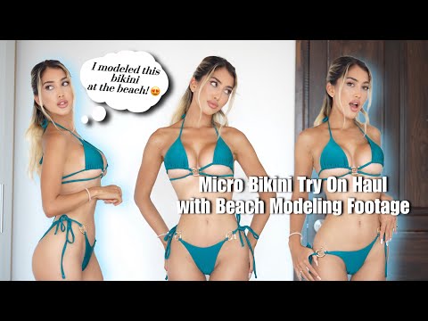 Micro-Bikini Try on Haul with 4K BEACH Modeling Footage by Selina Amy