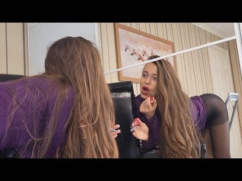 Milena Russo TRAILER Purple Ray Dress Nylon Black Polka Dot Pantyhose Beige Glossy Heels Review