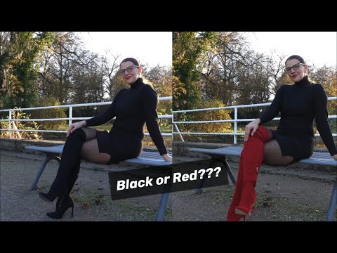 MINI DRESS, TIGHTS & OVERKNEE BOOTS – Black or Red? | Kats little world