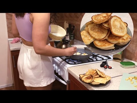 Morning routine: cooking pancakes with apples 🍎🥞, asmr sounds, cozy morning