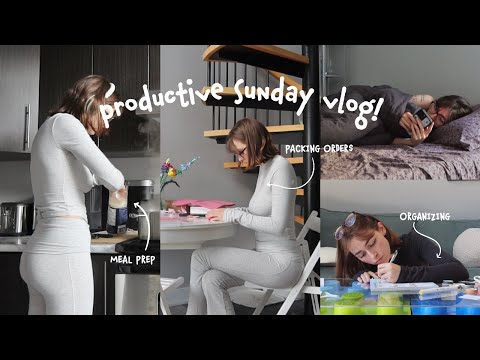 productive sunday vlog!! 🎧📦 packing orders and meal prepping :)