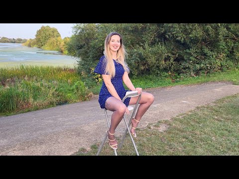 Rina Heart TRAILER Blue Stars Dress Nylon Tan Pantyhose Strappy Goldie Glitter Heels Review