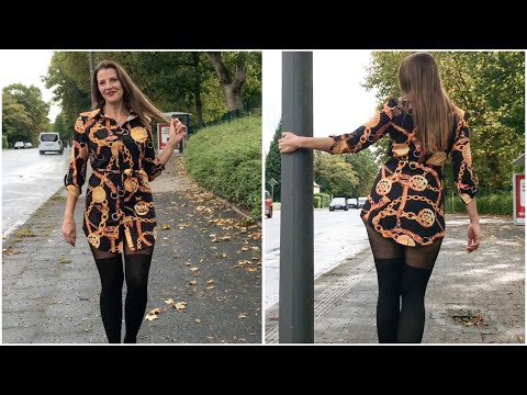 Try On My New Dress & Pantyhose – Walk In Public In Overknee Tights | Kats little world